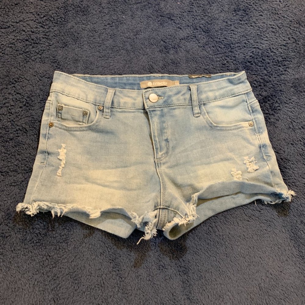 Tractr Light Wash Ripped Jean Shorts